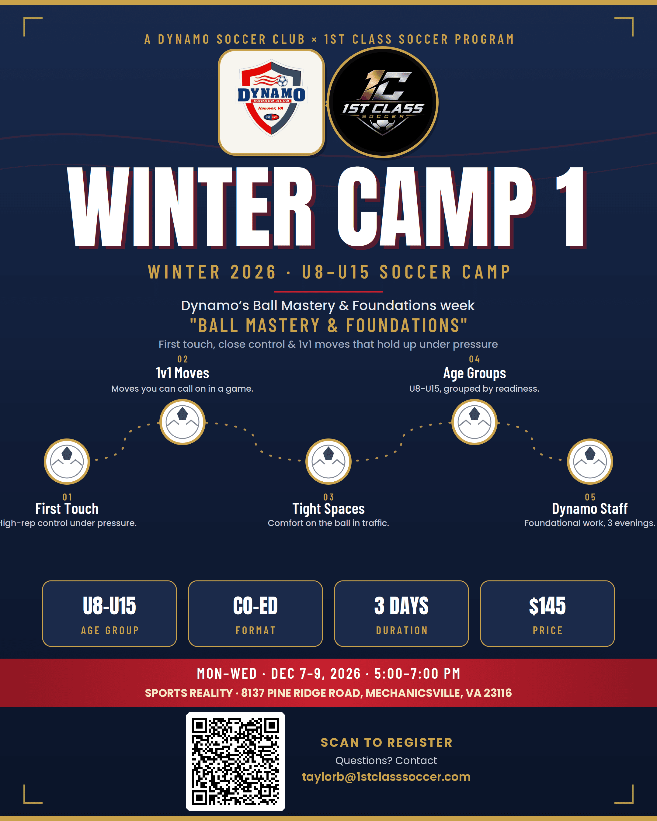 Dynamo Winter Camp 1 Ball Mastery and Foundations 2026 flyer